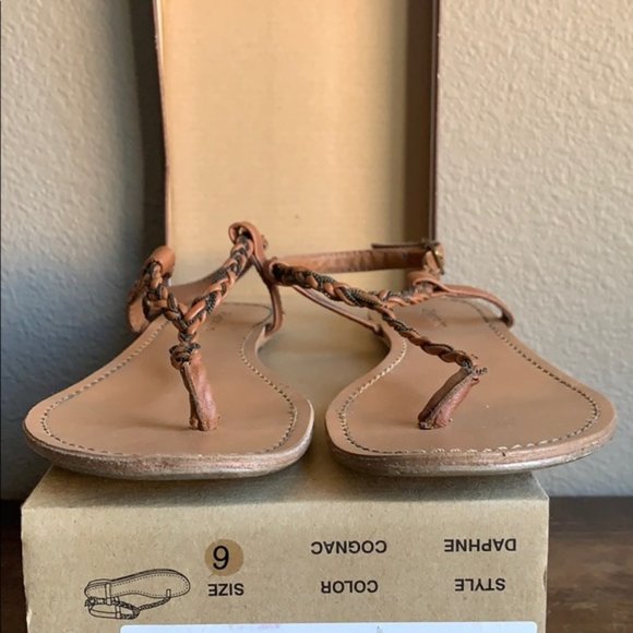 Zigi Soho Daphne Cognac Tan & Brass Chain Braided Sandals Size 6 - Picture 3 of 12